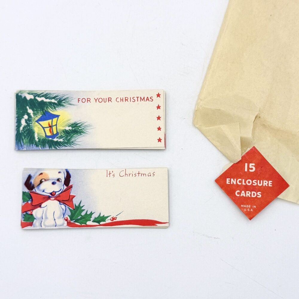 Vintage Christmas Gift Tags Enclosure Cards NOS Set of 15 Dog MCM Holiday